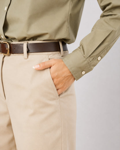 Diane beige formal trousers detail, waistband belt loops and side cross pocket