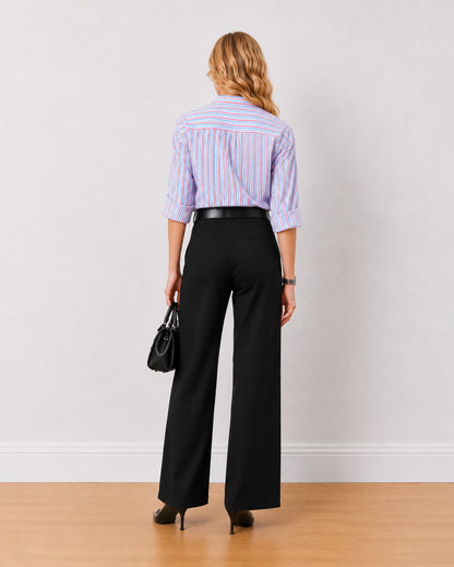 Diane black formal trousers, back view of the wide leg full length