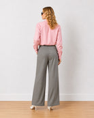 Diane grey mid waist formal trousers, back view of the full length wide leg