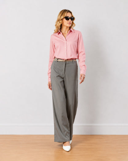 Diane grey mid waist wide leg formal trousers, full length walking front view