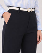 Diane navy blue formal trousers detail, belt loops, side cross pocket and zip fly