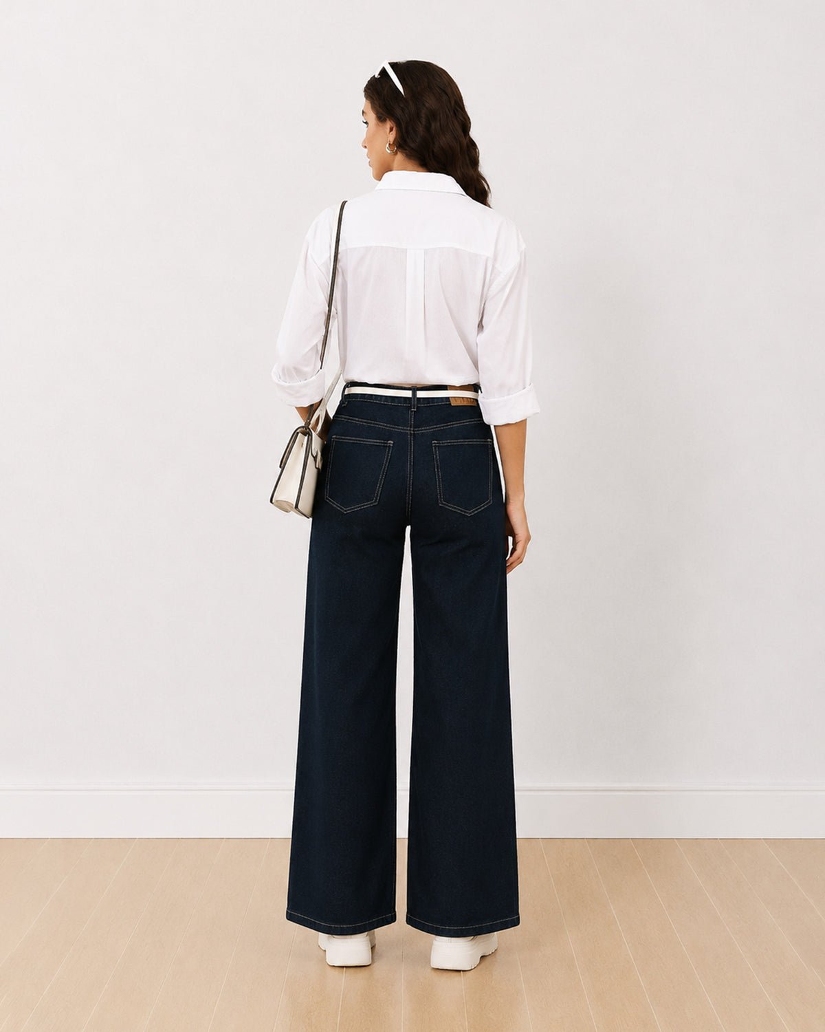 Dill white self striped formal shirt, back view showing the centre back pleat