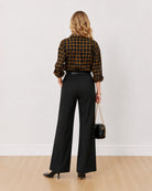 Dimona black and orange checked oversized shirt, back view of the long length