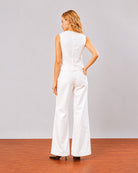 Dina white sleeveless vest and trousers co-ord set, back view