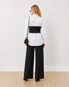 Dixie black and white shirt corset set, back view of the elasticated tube corset