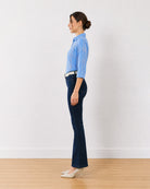 Earnia blue checks cotton office shirt with a relaxed straight fit, side profile view