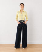 Gazillion Earnia yellow checks cotton office shirt for women, full-length front view