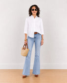 Gazillion Elizabeth white pleated back cotton shirt for women, full-length front view with all-over back pleats