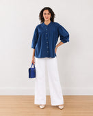 Gazillion Ellie dark blue stylish cotton shirt for women, full-length front view