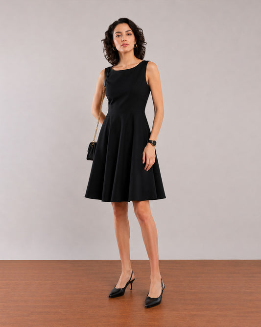 Gazillion Emily black soft linen formal dress for women, full-length front view with soft voile lining, with lining for softness on skin