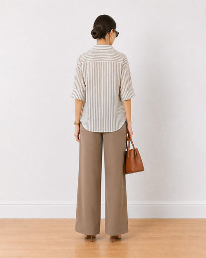 Empathy black and ivory stripes cotton oversized shirt, back view
