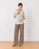 Gazillion Empathy black and ivory cotton oversized shirt for women, full-length front view