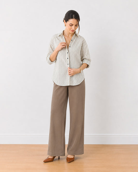 Gazillion Empathy black and ivory cotton oversized shirt for women, full-length front view