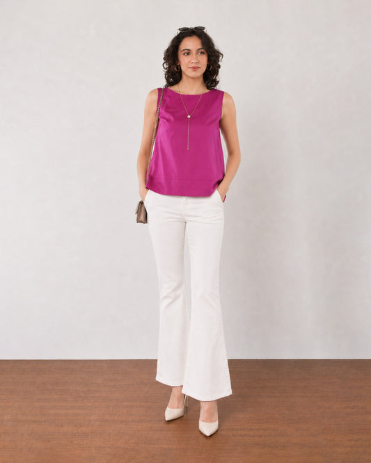Gazillion Epigamia magenta cotton classy formal sleeveless top for women, full-length front view