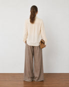 Falcon beige soft linen formal shirt, angled back view