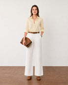 Gazillion Falcon lemon yellow soft linen formal shirt for women, full-length front view