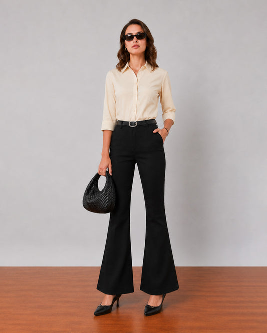 Frankie black bootcut cotton pants, front view