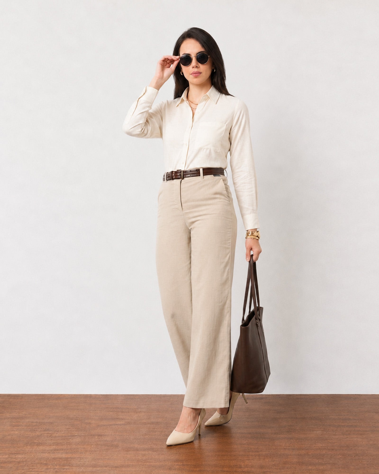 Gabriela beige linen trousers with full cambric lining, business casual days
