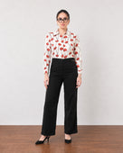 Gazillion Gabriela classy black straight soft linen pants for women, full-length front view