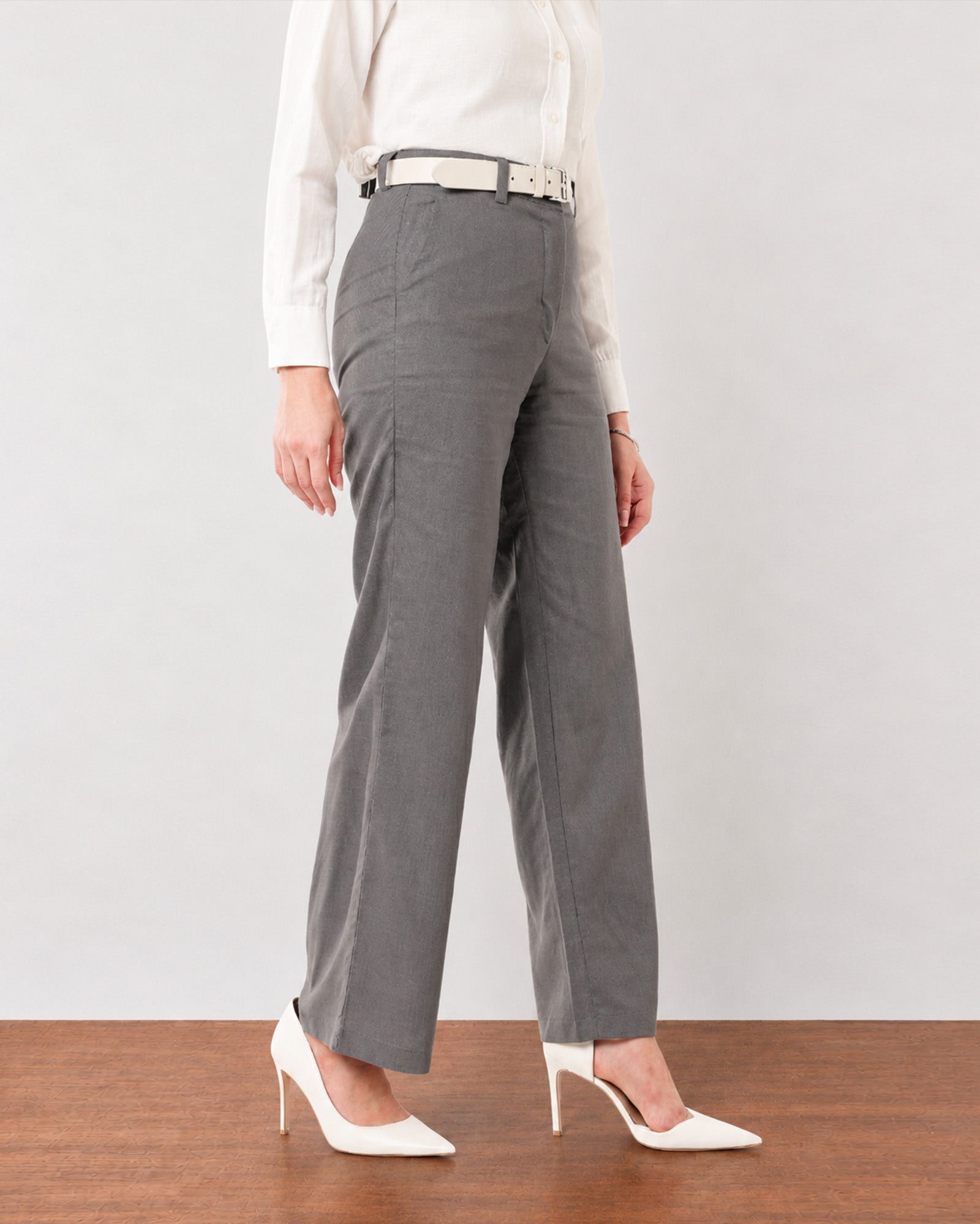 Gabriela charcoal grey linen pants with full cambric lining, rear seat and hem detail