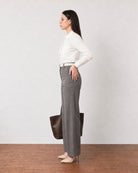 Gabriela charcoal grey linen pants with cotton voile lining, side profile view