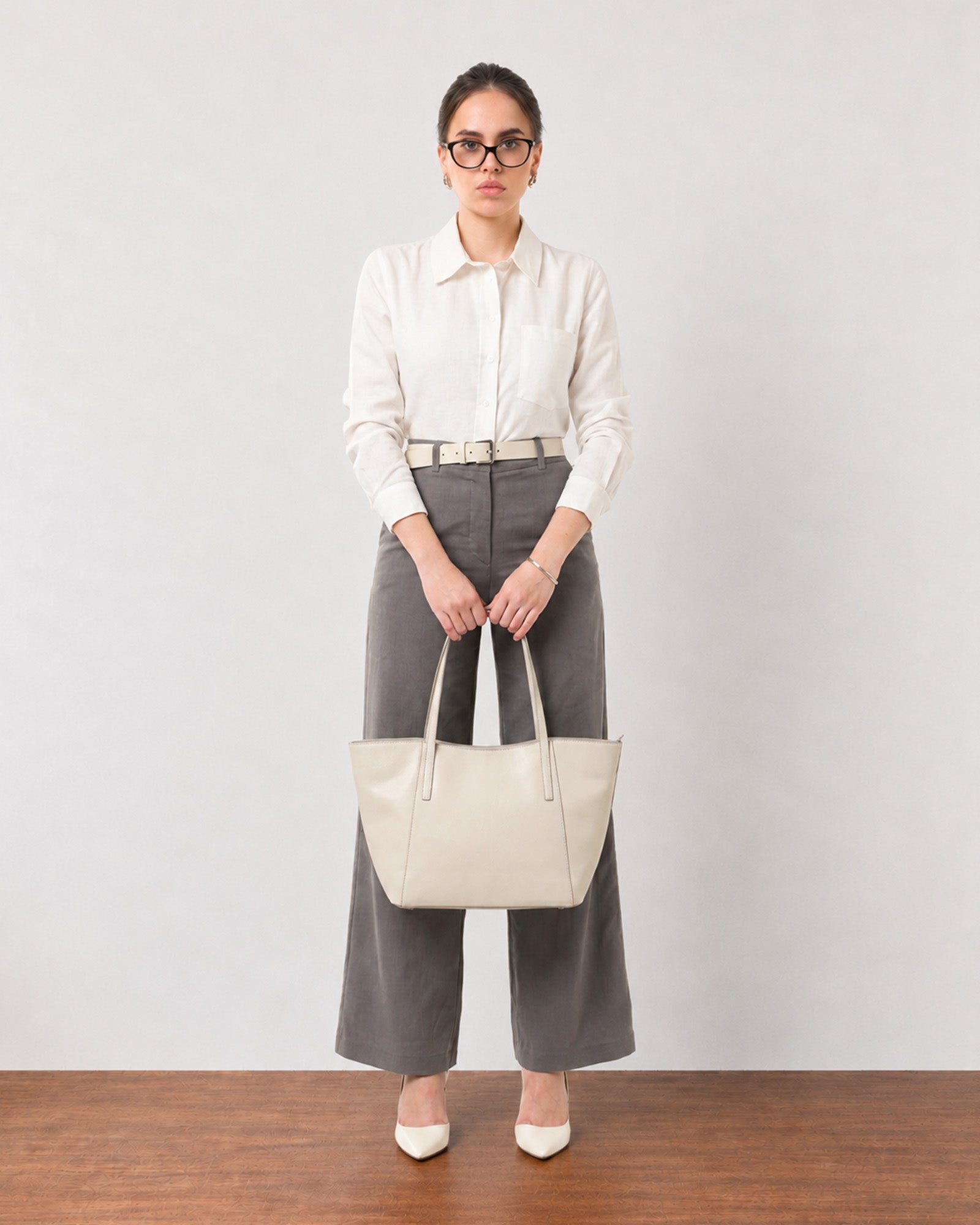 Gabriela charcoal grey linen pants with cotton voile lining, business casual styling