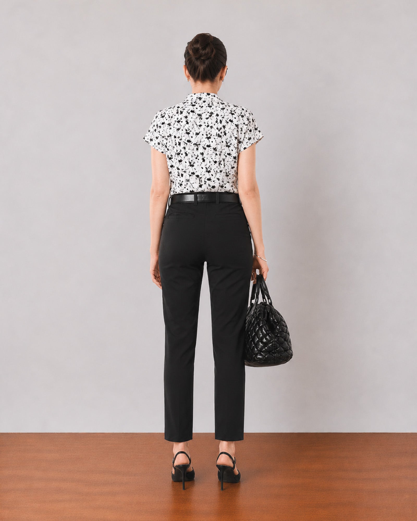 Galaxy black corporate chinos, back view showing welt rear pockets