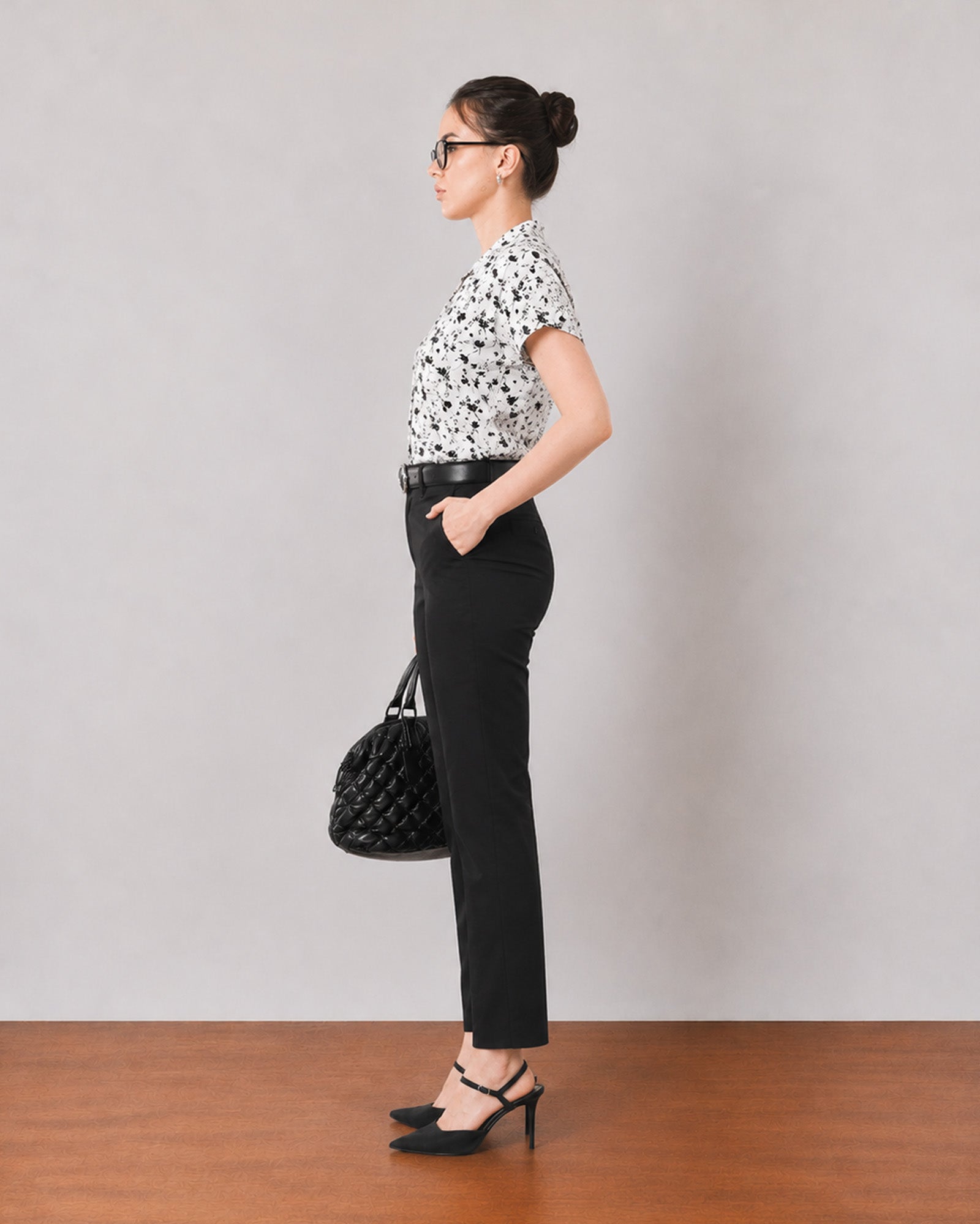 Galaxy black cotton chinos, side profile with an ankle hem