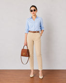 Gazillion Galaxy stylish khaki beige cotton office chinos for women, full-length front view