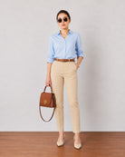 Gazillion Galaxy stylish khaki beige cotton office chinos for women, full-length front view