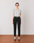 Gazillion Galia stylish black and white floral printed cotton top for women, front view