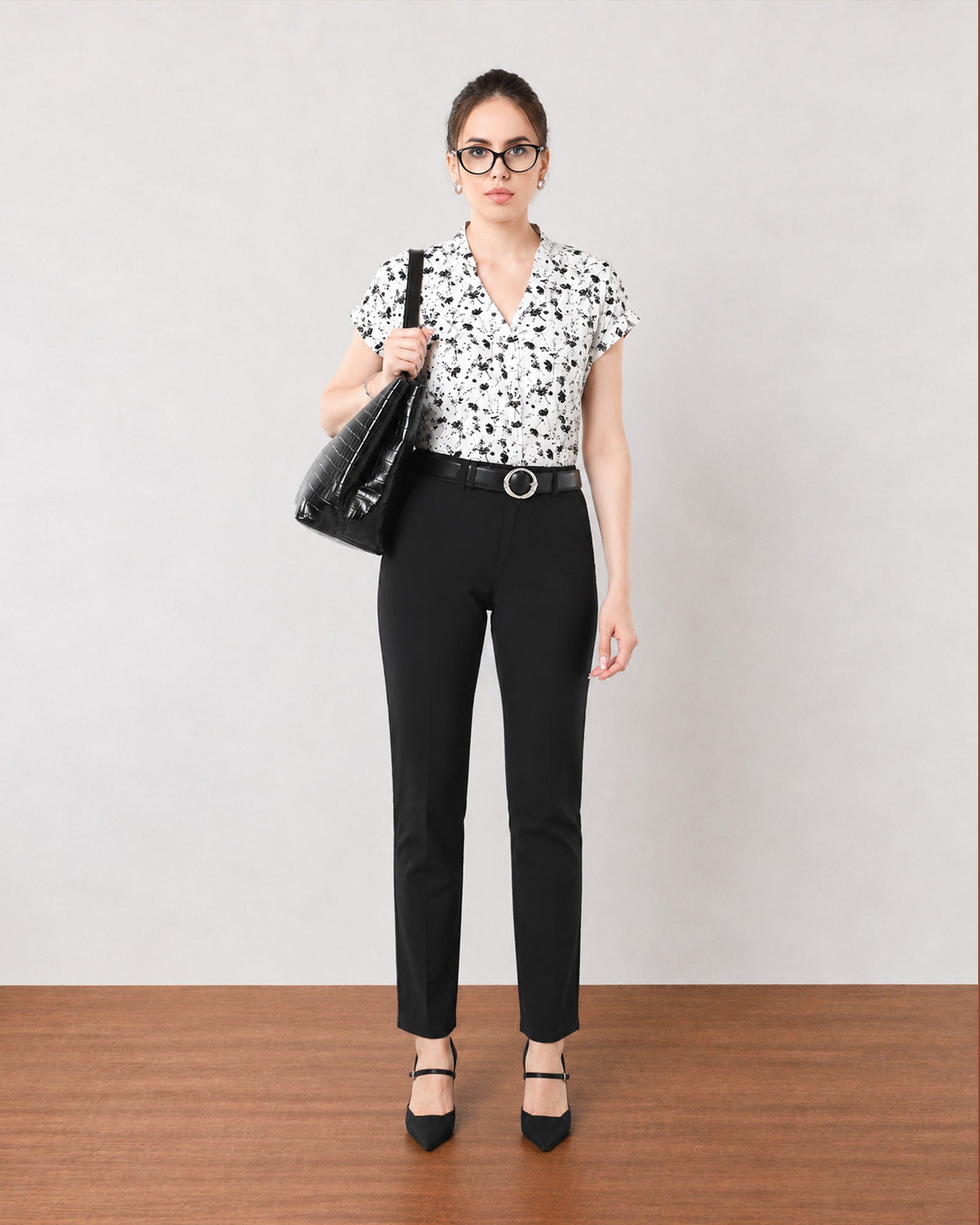 Galia black and white floral top, office chic