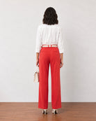 Garnet scarlet red cotton pants, back view with welt pockets