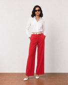 Gazillion Garnet bold scarlet red wide leg work pants for women, full-length front view