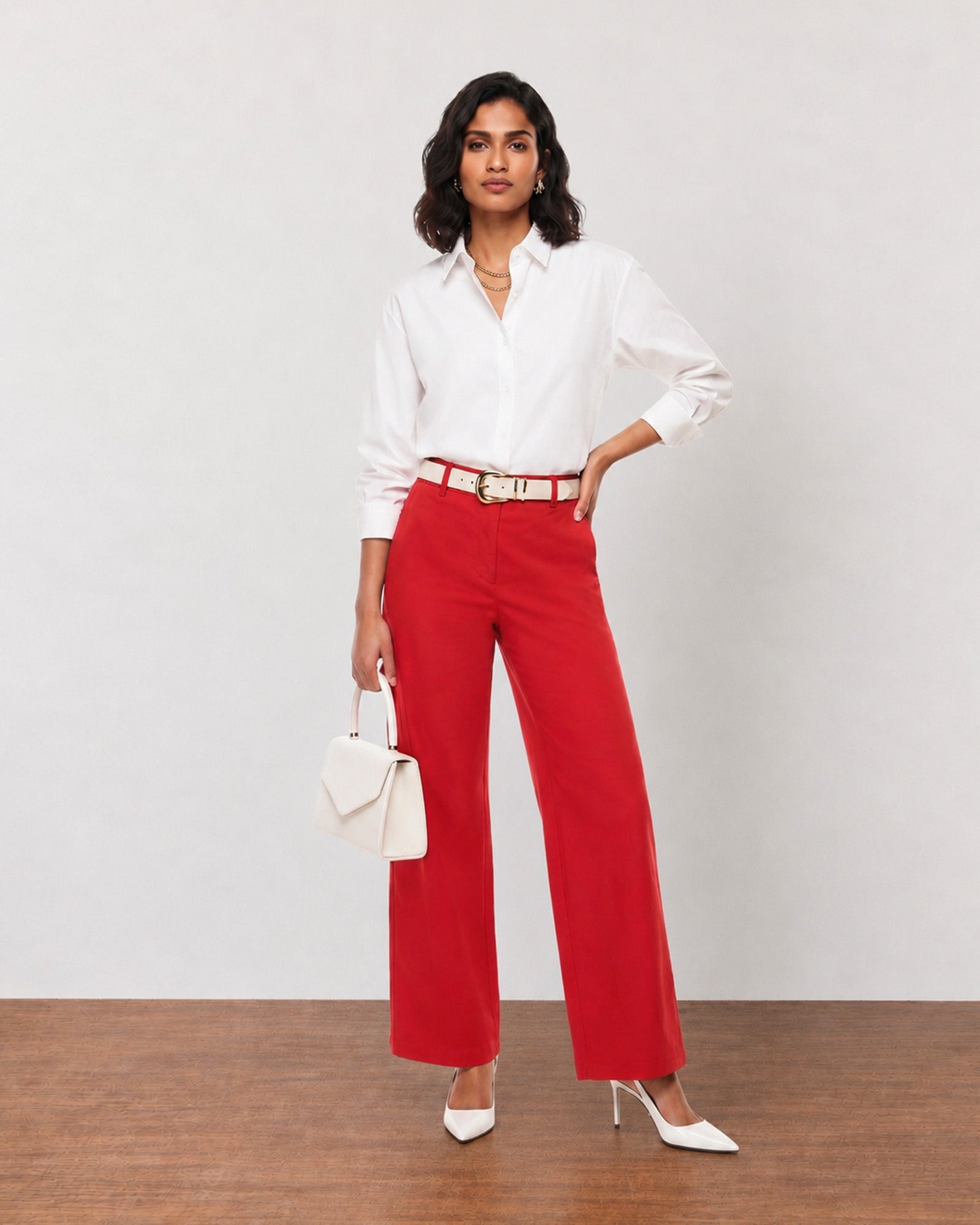 Garnet scarlet red wide leg pants, office chic