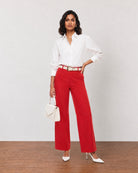 Garnet scarlet red wide leg pants, office chic