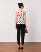 Gaya red and white floral print top, back view showing a relaxed A-line silhouette