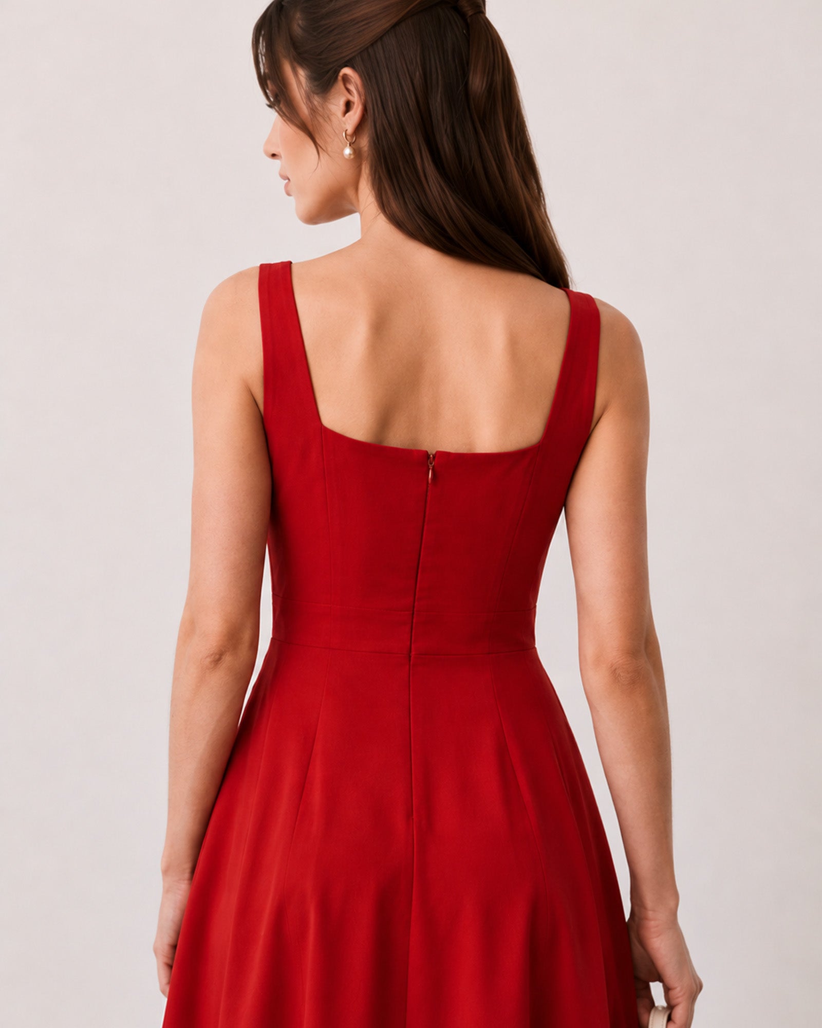 Genesis scarlet red dress back with cotton voile lining and a concealed zip inside the seam