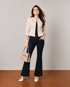 Georgia beige peplum blazer, styled front view