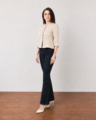 Georgia beige tailored blazer, smart casual walking view
