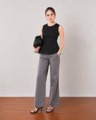 Gazillion Gianna elegant black formal soft linen top for women, full-length front view