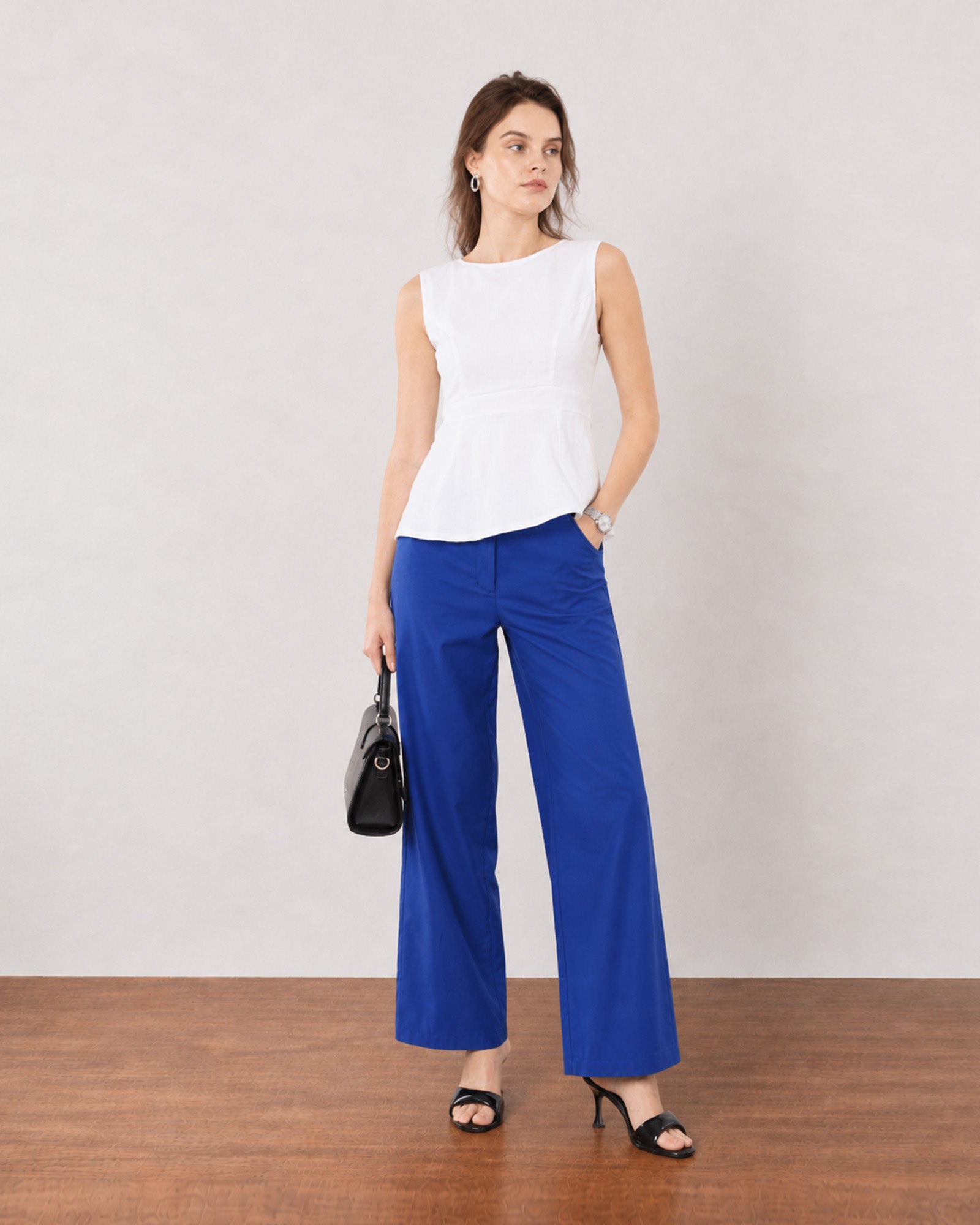 Gazillion Gianna classy white formal soft linen top for women, full-length front view