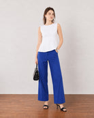 Gazillion Gianna classy white formal soft linen top for women, full-length front view