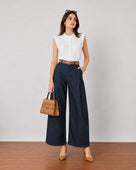 Gazillion Gigi bold indigo blue barrel denim pants for women, full-length front view