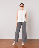 Gazillion Gill elegant white pin tucks soft linen top for women, full-length front view