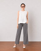 Gazillion Gill elegant white pin tucks soft linen top for women, full-length front view