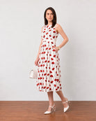 Gina red and white poppy dress with full cambric lining, day to night