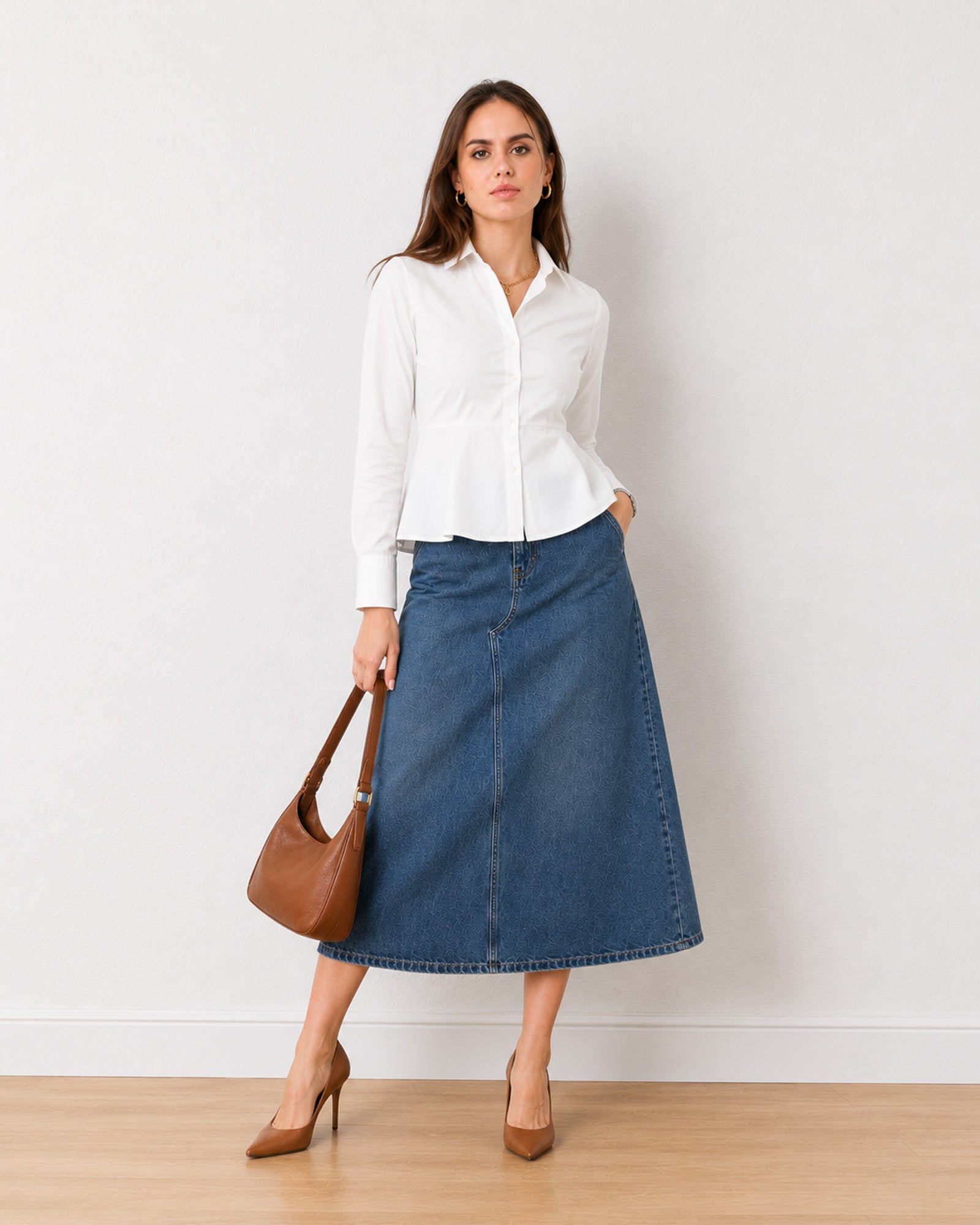 Giselle white cotton work shirt, smart casual walking view