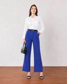 Gazillion Glin bold royal blue pleated wide leg cotton pants for women, full-length front view
