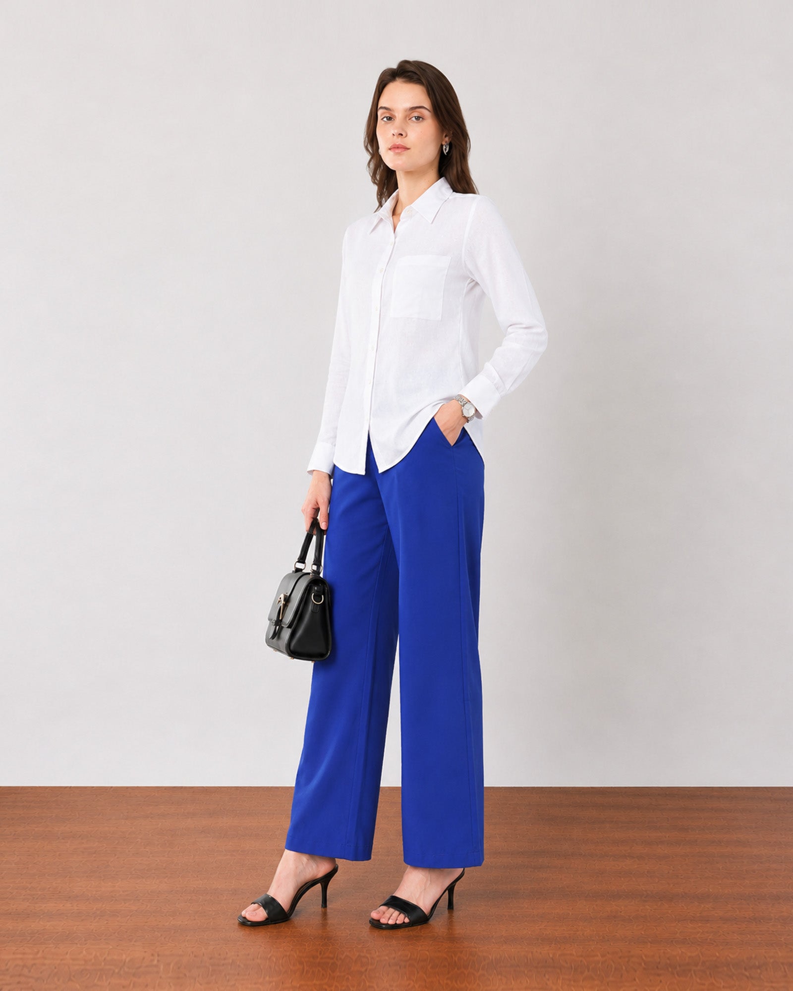 Glin royal blue pleated broad pants, classy office look